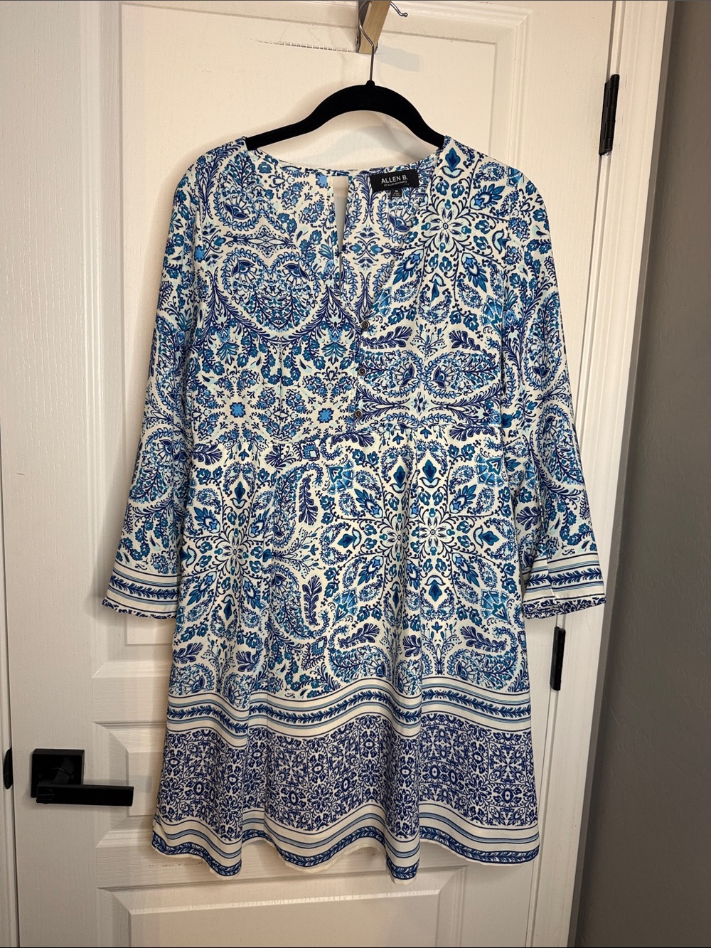 Allen B. By Allen Schwartz Blue and White Paisley-Print Mini Dress